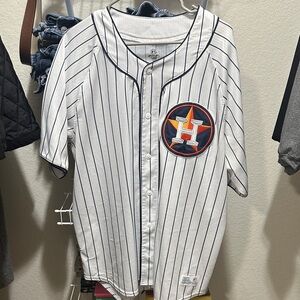 Majestic White and Black Pinstripe Mens Jersey